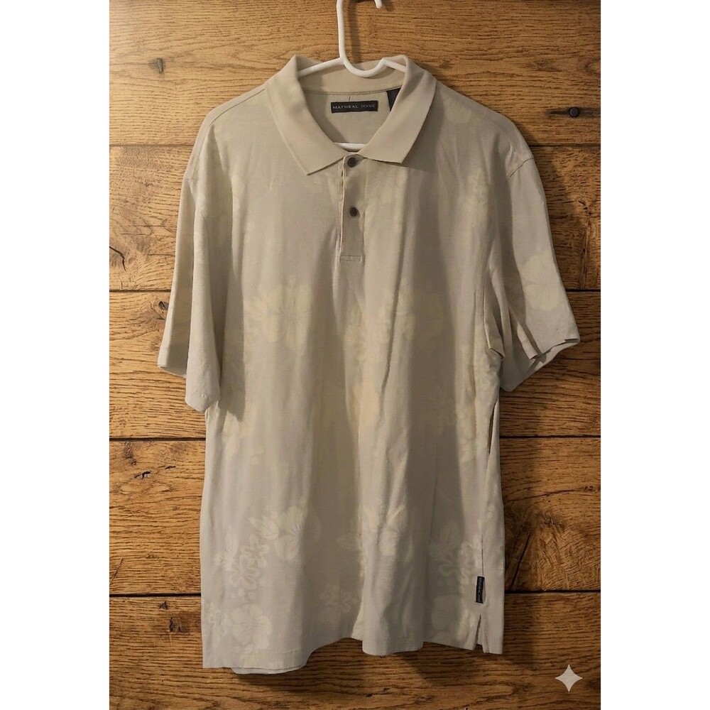 Natural Issue Men’s Beige Floral Polo Shirt XL Casual Short Sleeve Cotton